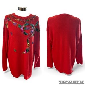 Vintage Karen Scott Red Embellished Women's Christmas Sweater